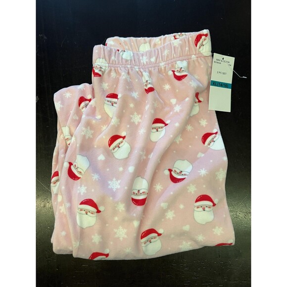 Max & Olivia Pajama Set Girls XL 14/16 Santa Snowflake Fleece Button Up Scrunchi - Picture 4 of 5